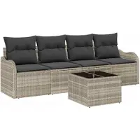 vidaXL Tuinbank Set Lichtgrijs poly rattan