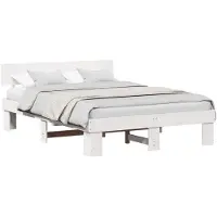 vidaXL Bedframe met hoofdeinde, wit, 150 x 200 cm, massief dennenhout
