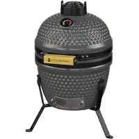 Kitchenbrothers – Kamado BBQ 13 Inch Houtskool Barbecue – 27 cm – Voorzien Van Mulliet Keramiek En Stevige Standaard En Thermometer – Voor Tuin En Balkon – Grijs Keramiek En Metaal