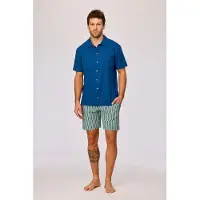 Woody Pyjama heren str short hemd knopen