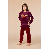 Woody Pyjama meisjes strepen pony velours