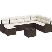 vidaXL Bankstel 9 st Bruin en wit poly rattan