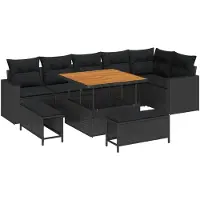 vidaXL Tuinset met 11 onderdelen, 9 zitplaatsen, zwart, polyrotan