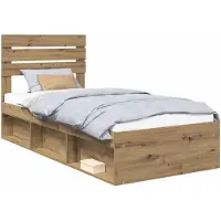 vidaXL Bedframe Ambachtelijk Eiken 75 x 190 cm Massief grenenhout