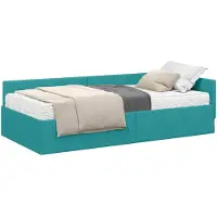 vidaXL Hoekbedframe met Matras Anders 2 st Turquoise Fluweel