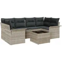 vidaXL Tuinbank Set 7 st Lichtgrijs poly rattan