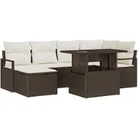vidaXL Tuinbank Set 7 st Bruin en Crème poly rattan