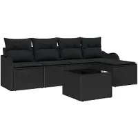 vidaXL Tuinset met 6 zitplaatsen, zwart, van polyrotan