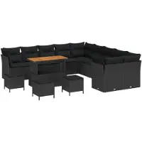 vidaXL Tuinset met 14 stukken, zwart, van polyrotan