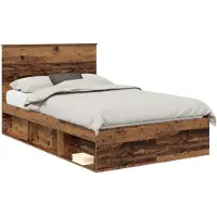 vidaXL Bedframe met lade Effen Oudhout 135 x 190 cm Massief grenenhout