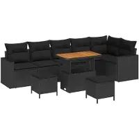 vidaXL Tuinbank Set 11 st 7-Aantal zitplaatsen Zwart poly rattan