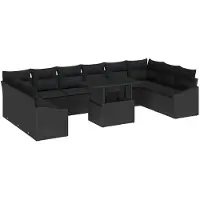 vidaXL Tuinbank Set 11 st Zwart poly rattan, Gepoedercoat staal