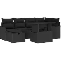 vidaXL Tuinbank Set 7 st Zwart poly rattan