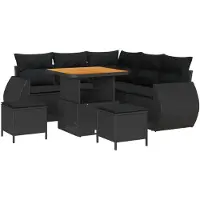 vidaXL Tuinbank Set 8 st 7-Aantal zitplaatsen Zwart poly rattan