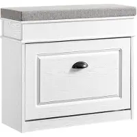 SoBuy FSR82-K-WG Schoenenkast entreebank – schoenenbank met toiletzitting en schoenenopbergkussen voor hal, woonkamer 61 x 24 x 51 cm, capaciteit 113 kg, wit antiek houteffect