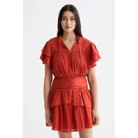 Scotch & Soda Ruffled Mini Dress With Gathered Waist Ketchup Maat: 40 | Mini Jurken Outlet | Dames