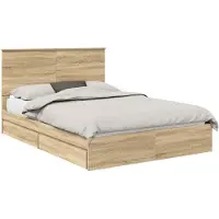 vidaXL Opbergbed met lade Sonoma Eik 140 x 200 cm Bewerkt hout