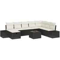 vidaXL Tuinbank Set 9 st Zwart poly rattan
