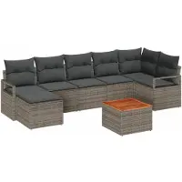 vidaXL Tuinbank Set met kussen 8 pcs Grijs poly rattan