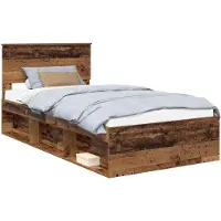 vidaXL Bedframe met hoofdeinde Oudhout 100 x 200 cm Massief grenenhout