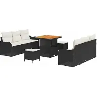 vidaXL Tuinbank Set 9 st Zwart poly rattan