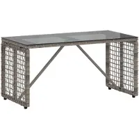 vidaXL Tuin Tafel Grijs en Zwart 80 x 40 x 40 cm PE Riet en Glas