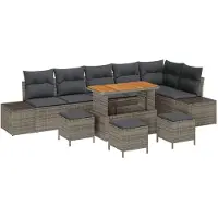 vidaXL Tuinbank Set 10 st Grijs poly rattan