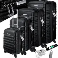 Kesser 4x Koffer, reiskofferset, trolley koffer, incl. bagageweegschaal + bagagelabel rollend kofferslot, 4 wielen ABS, harde schaal telescoopgreep S-M-L-XL - Zwart