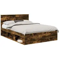 vidaXL Bedframe, gerookt eikenhout, 135 x 190 cm, massief grenenhout