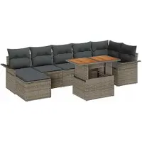 vidaXL Tuinset met 8 zitplaatsen, grijs, van polyrotan