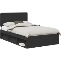 vidaXL Bedframe met hoofdeinde Zwart 135 x 190 cm Massief grenenhout