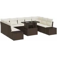 vidaXL Tuinbank Set 10 st Bruin en Crème poly rattan