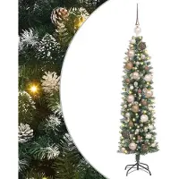 vidaXL Kunstmatige slanke kerstboom Groen en Wit 120 cm
