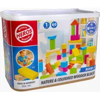 Heros Houten Blokken Naturel en Gekleurd – Blokken – 60 Bouwblokken – Grote Set – FSC Hout – Gemaakt in Duitsland – Creatief Bouwen – Vanaf 1 Jaar