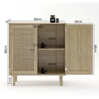 STILVORA Opbergkast - Met Rotan Deuren En Open Vakken - Voor Woonkamer Hal En Eetkamer - MDF En Hout - 80x40x88 Cm - Natuurlijk