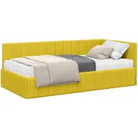 vidaXL Hoekbedframe met Matras 2 st Geel 90 x 190 cm Fluweel