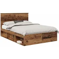 vidaXL Bedframe met hoofdeinde Oudhout 135 x 190 cm Massief grenenhout