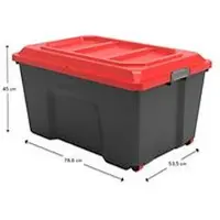Sundis opbergbox Locker, 135 L, polypropeen, verrijdbaar met wielen, scharnierend deksel, stapelbaar, L 786 x B 535 x H 450 mm, zwart/rood