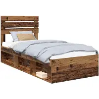 vidaXL Bedframe met hoofdeinde Oudhout 100 x 200 cm Massief grenenhout