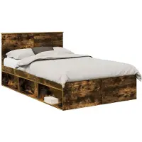 vidaXL Bedframe met hoofdeinde Rook Eiken 120 x 200 cm Bewerkt hout