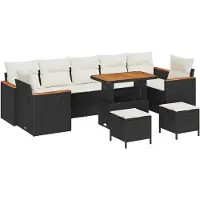 vidaXL Tuinbank Set 10 st 7-Aantal zitplaatsen Zwart Poly rattan