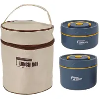 VHV -2-Laags RVS Lunchbox Vacuüm Geïsoleerd - Lekvrije Voedselcontainer met Lunchtas - 1040ml Roestvrijstalen Lunchtrommel voor Kantoor en Picknick - Duurzame Bento Box voor Warme Maaltijden - blauw