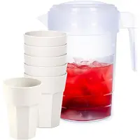 PlasticForte Waterkan van 2 Liter - transparant - kunststof - met 6x stuks onbreekbare drinkglazen - wit - 520 ml