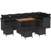 vidaXL Tuinbank Set 10 st Zwart poly rattan