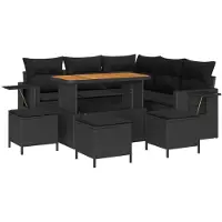 vidaXL Tuinbank Set met kussen 9 pcs Zwart poly rattan
