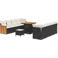 vidaXL Tuinbank Set met kussen 12 pcs Zwart en Crème poly rattan