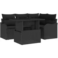 vidaXL Buiten Eettafel Set met kussen 5 pcs Zwart Poly rattan