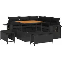 vidaXL Tuinbank Set 9 st 8-Aantal zitplaatsen Zwart poly rattan