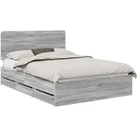 vidaXL Bedframe met lade Grijs Sonoma 150 x 200 cm Ingenieurshout