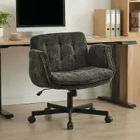 OKWISH Bureaustoel 60-123 Cm - Verstelbare Armleuningen En 360 Graden Draaibaar - Voor Kantoor Of Slaapkamer - Stof - Zwart